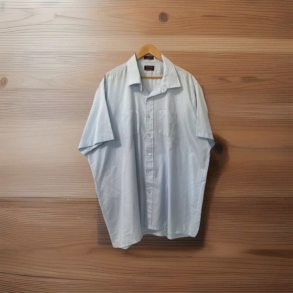 Vintage Sovereign Tall Man Button Up Short Sleeve Shirt Men's Blue 3XLT‎ USA